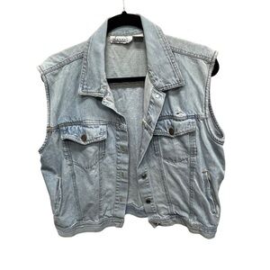 Lerner vintage denim jean jacket vest grunge distressed women’s medium light